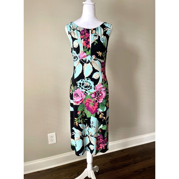 Vintage Y2K 90s BCBG Midi Dress Sz M Bold Floral Romantic-Grunge Whimsigoth - Picture 1 of 16